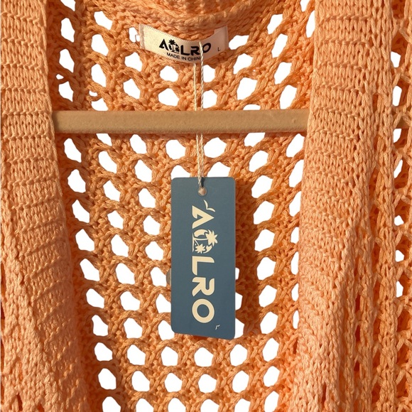 Lightweight Orange Cardigan with Open-Knit Design - Picture 3 of 4